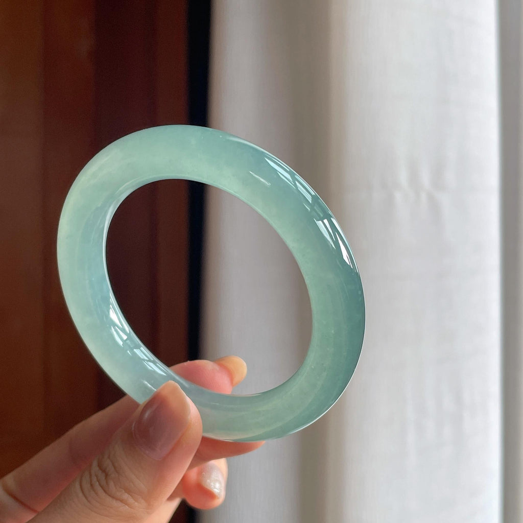 冰种蓝晴底翡翠圆条手镯(54mm)（yc415367）