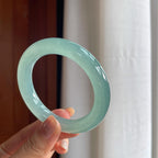 冰种蓝晴底翡翠圆条手镯(54mm)（yc415367）