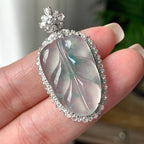18K金钻镶冰种飘蓝花叶子吊坠  天然缅甸A货翡翠（yc403006）