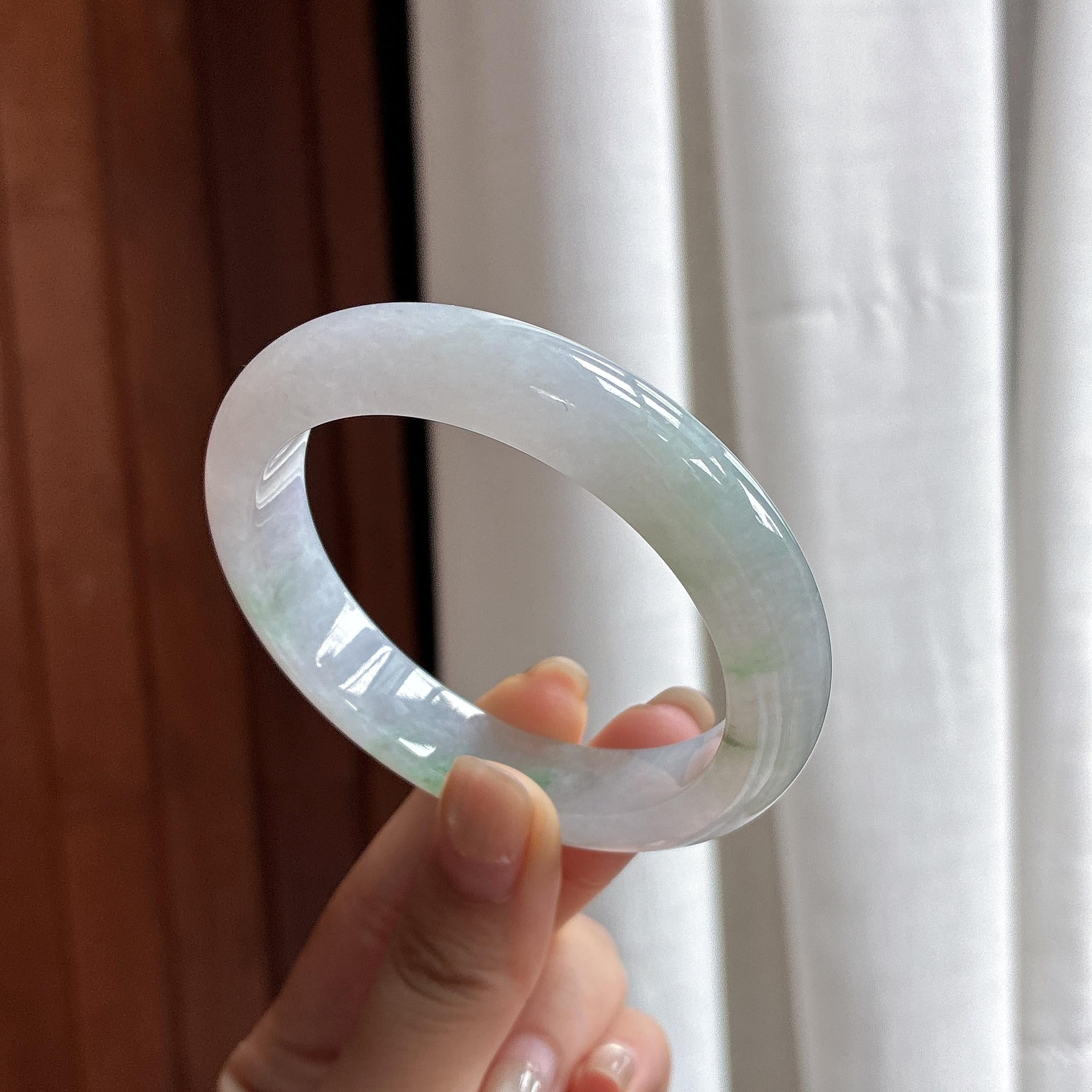 糯冰飘花正圈平安镯 56圈 天然缅甸A货翡翠（yc484048）