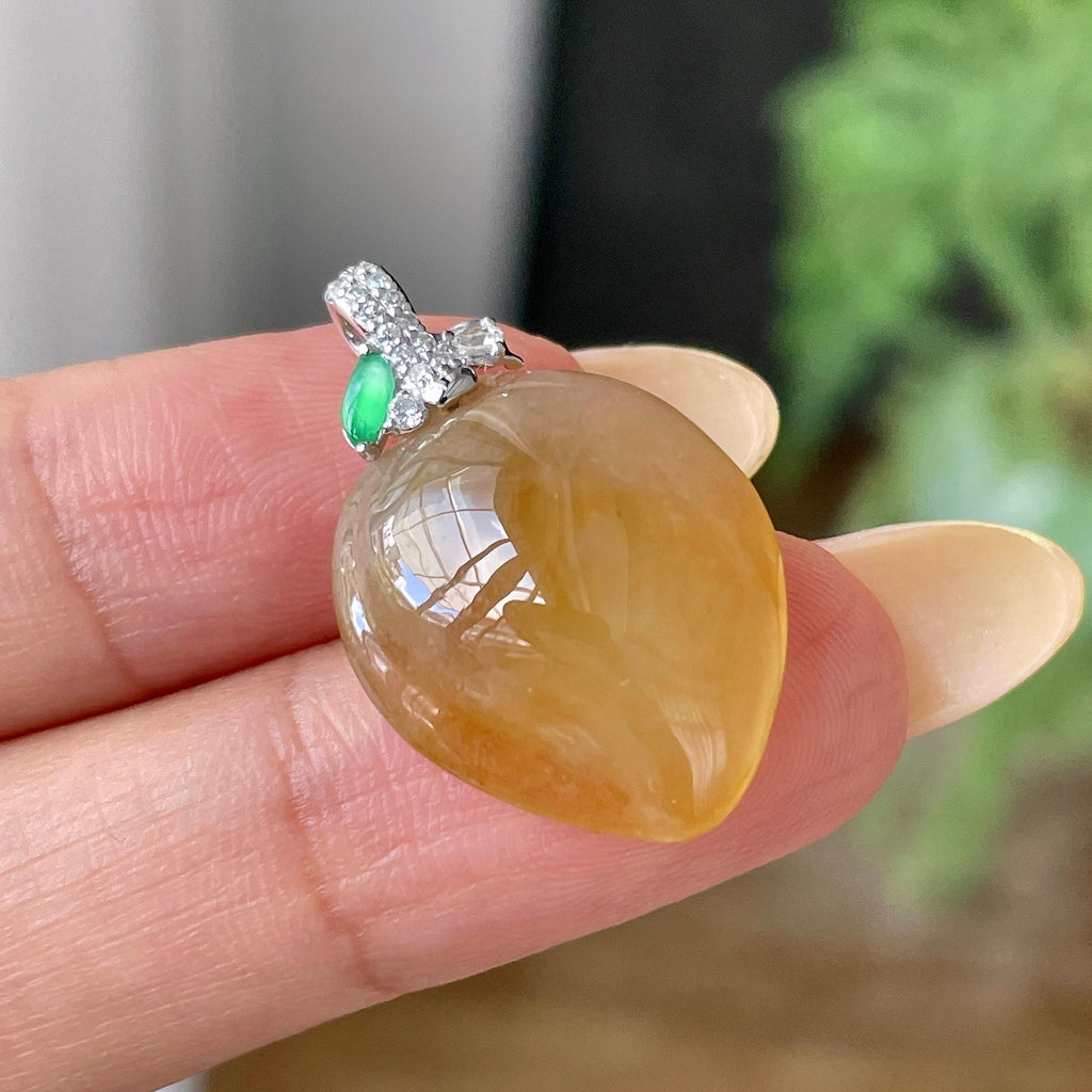 18k金镶糯冰种黄翡寿桃吊坠           天然缅甸A货翡翠（yc454796）