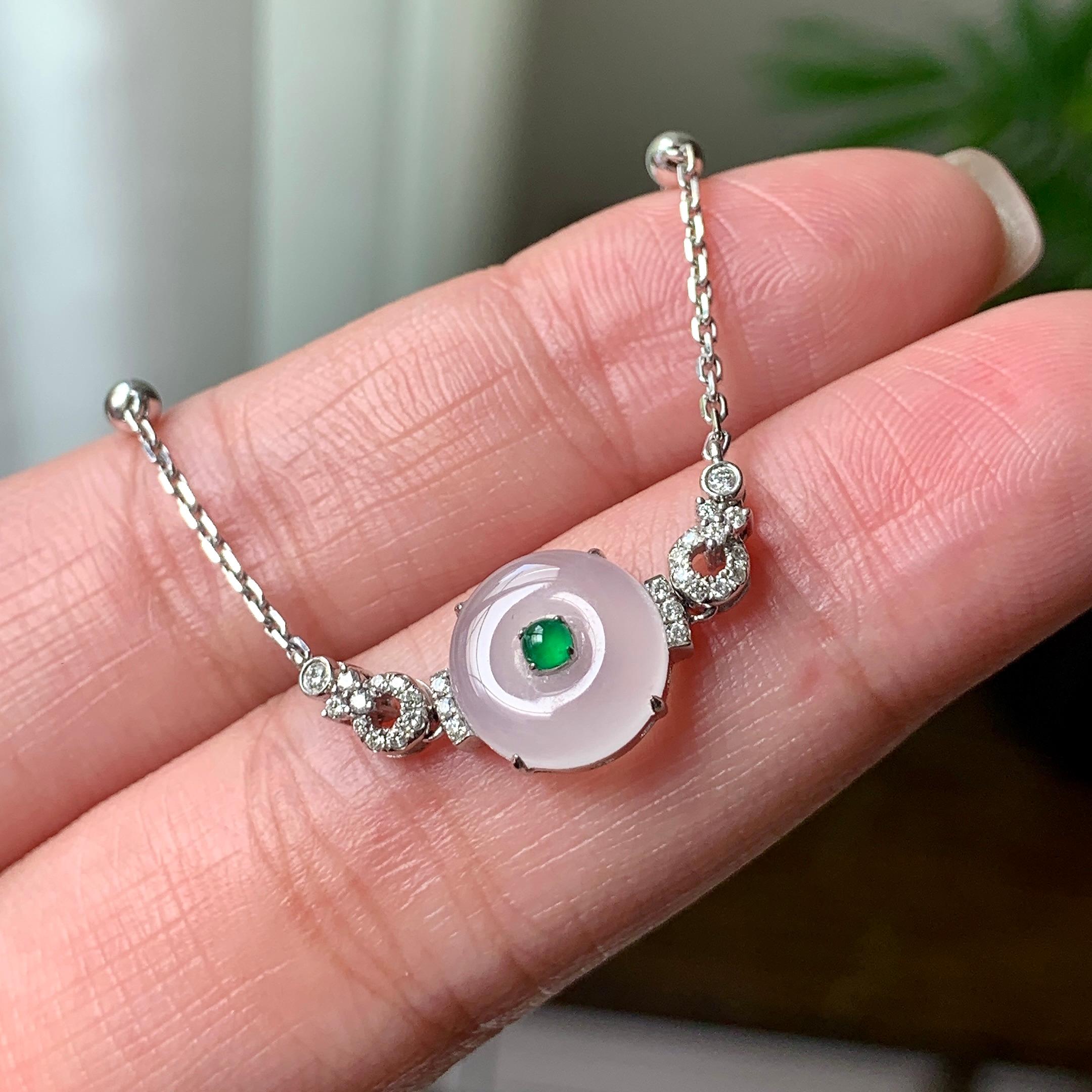 18K金钻镶糯冰种无色平安扣手链  天然缅甸A货翡翠（yc362101）