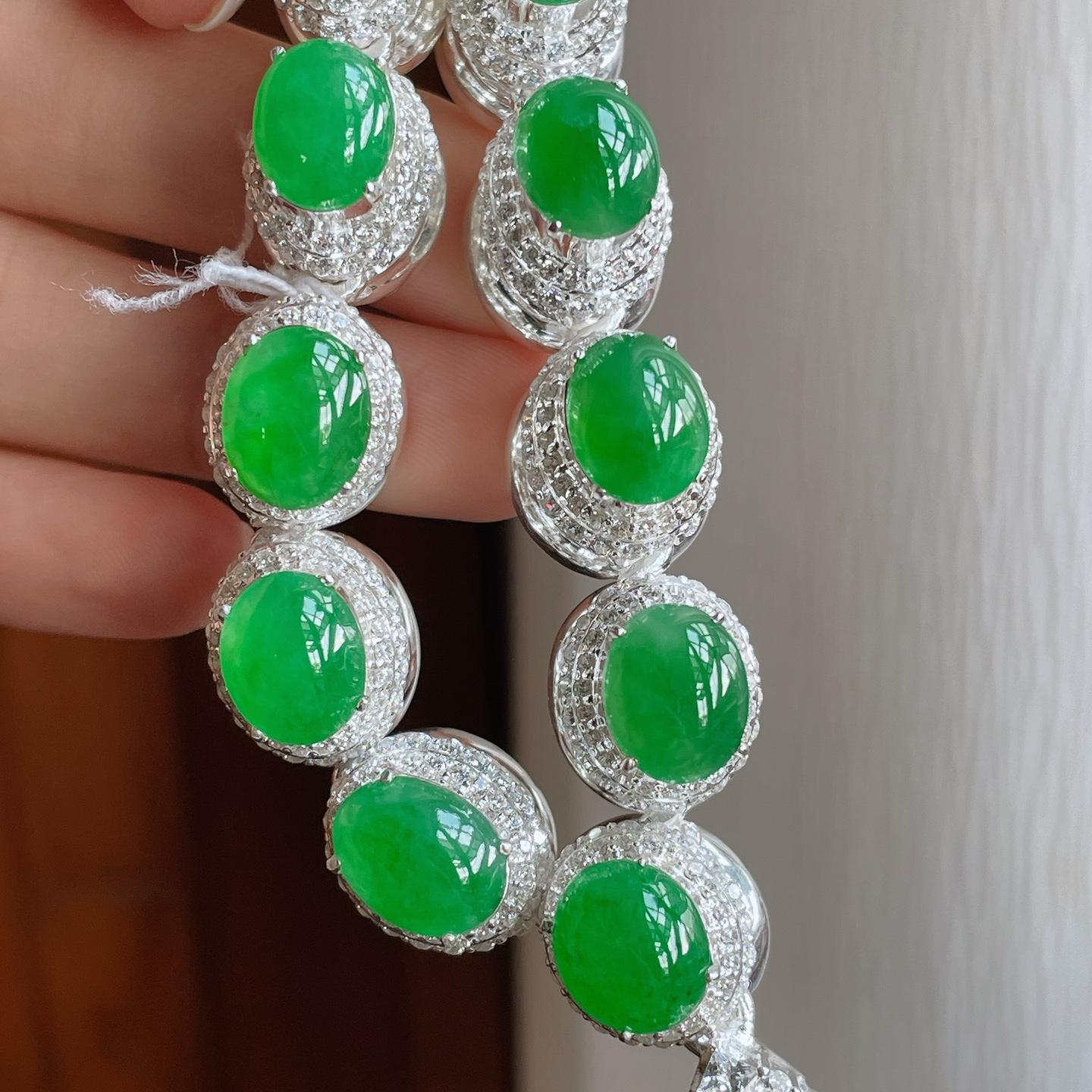 铜托糯冰满绿翡翠套链（yc251706）