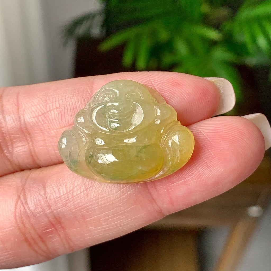细糯种黄翡飘花佛公吊坠  天然缅甸A货翡翠（yc402948）