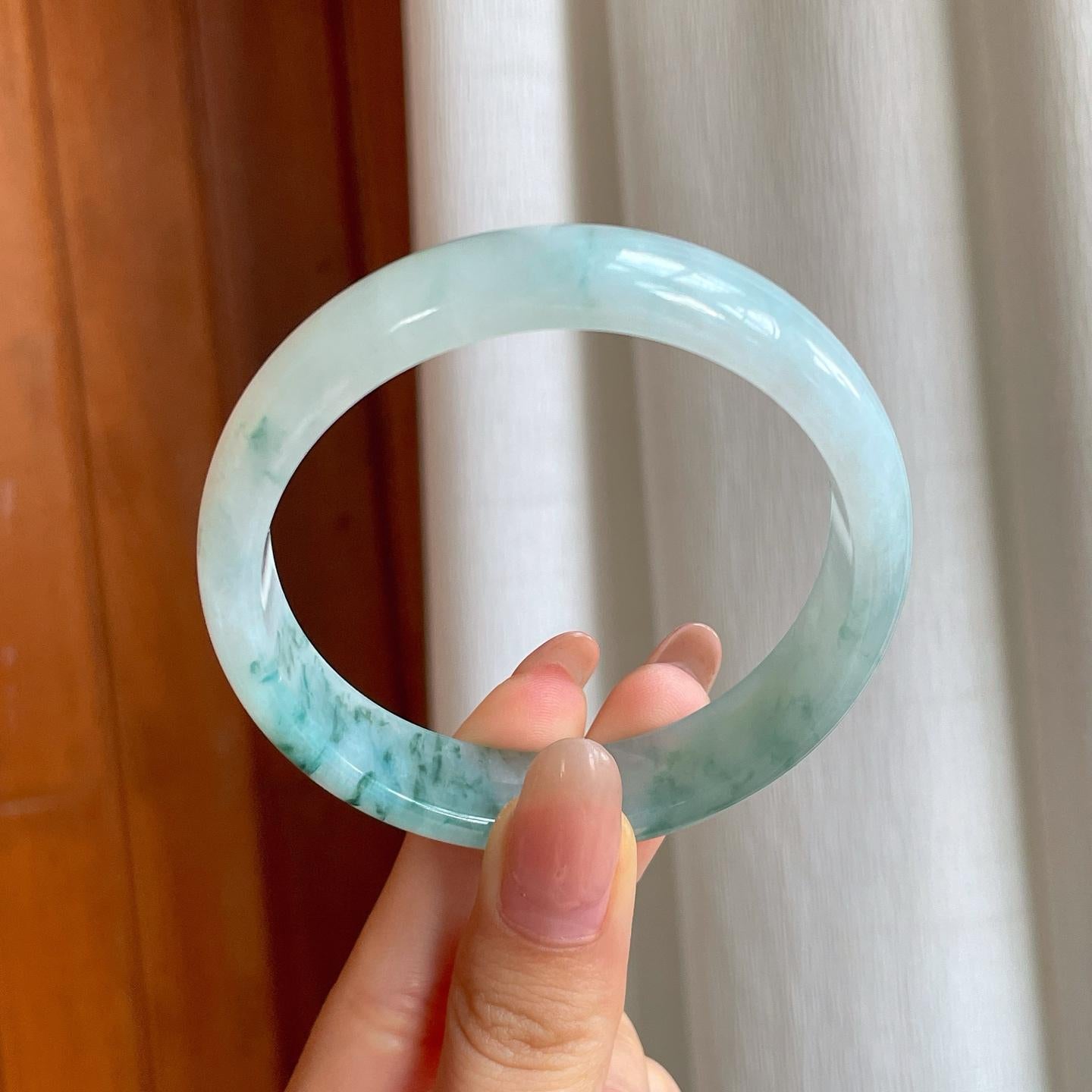 糯冰飘花翡翠平安镯（57mm)（yc362667）