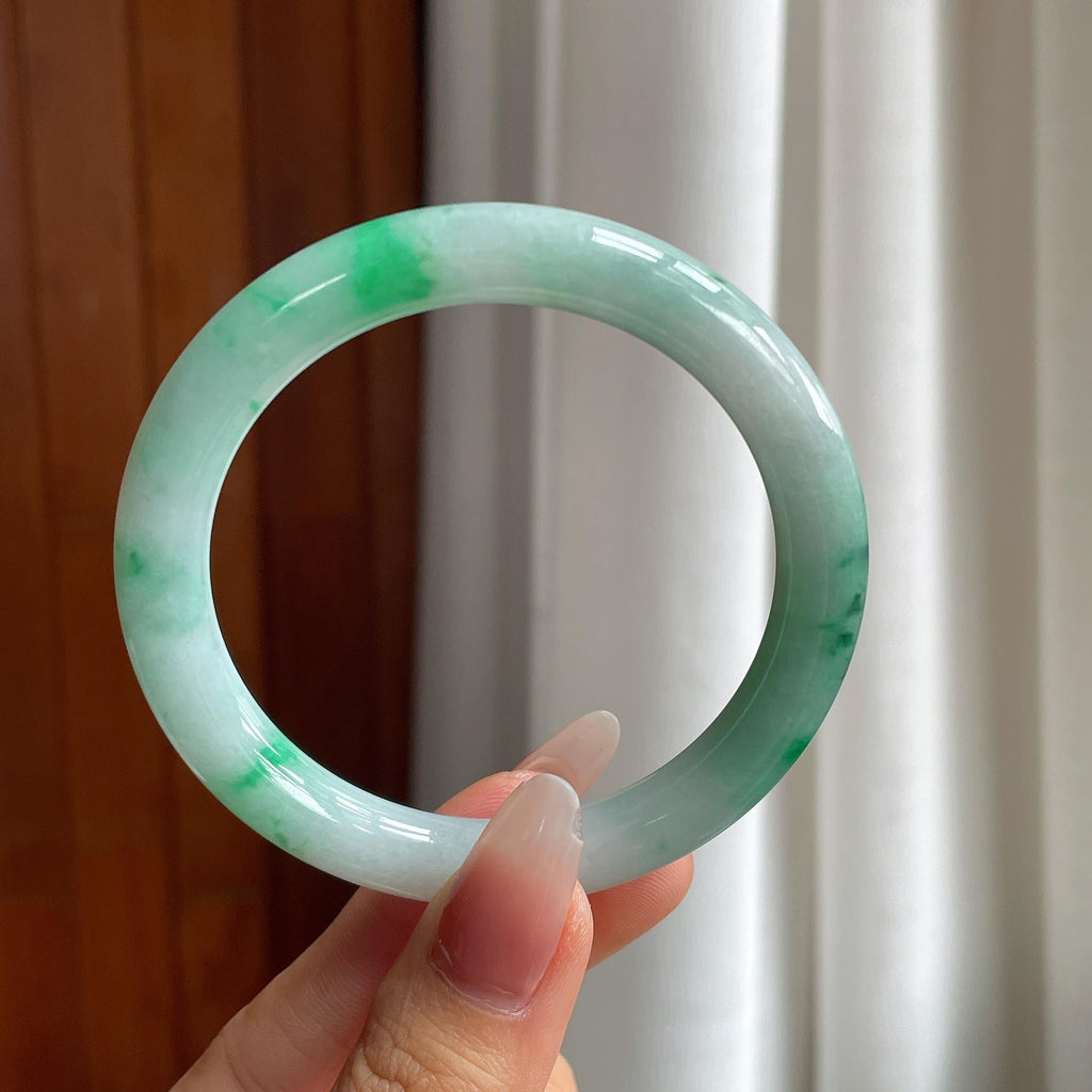 糯冰带色翡翠圆条手镯（56.5mm）（yc303130）
