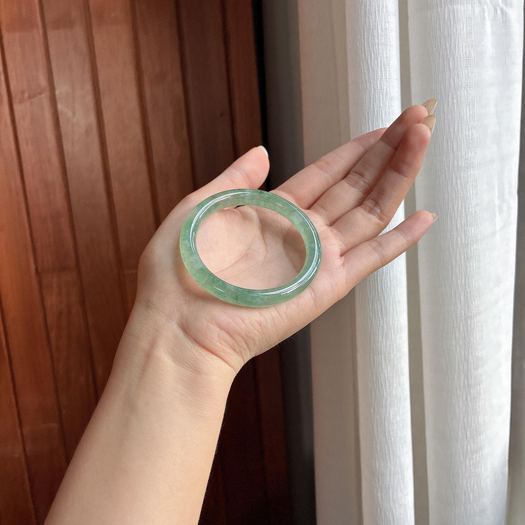 冰种湖水绿圆条手镯 50圈 天然缅甸A货翡翠（yc484806）