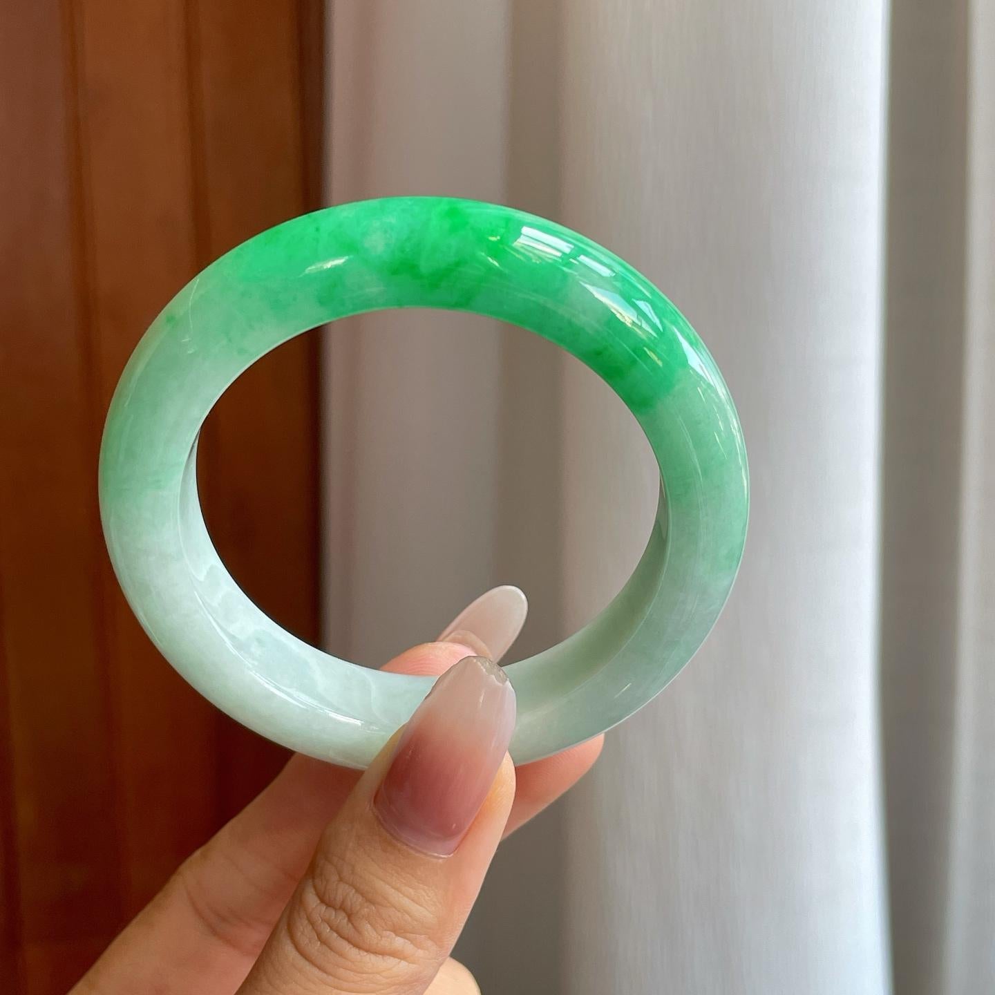 糯冰带色翡翠平安镯（54mm）（yc268218）