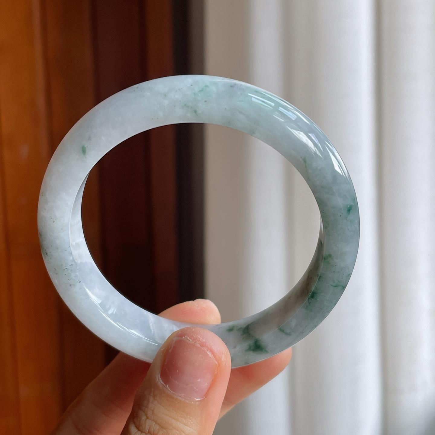 糯种飘花翡翠平安镯（56mm）（yc221949）