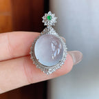 18k金镶冰玻种无色翡翠蛋面（yc242743）