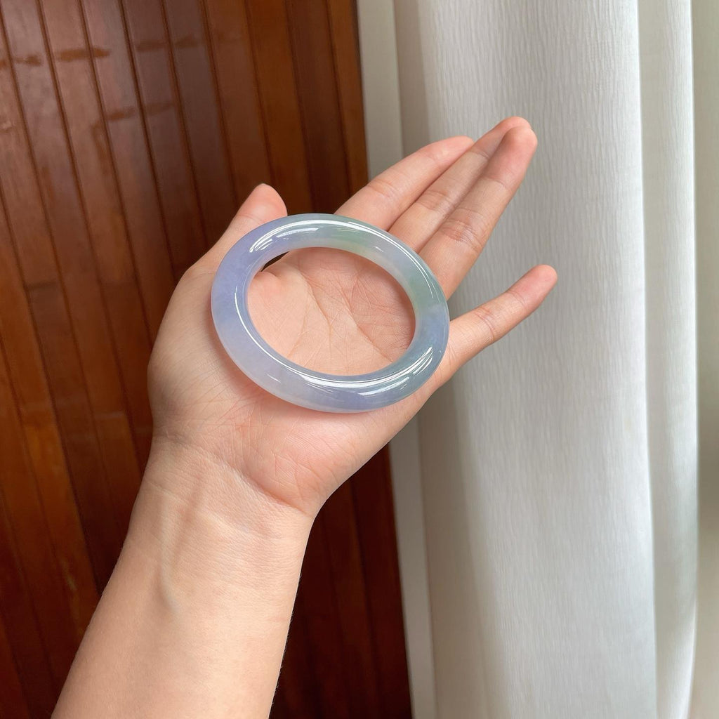 冰种春带彩翡翠圆条手镯（55mm）（yc344026）