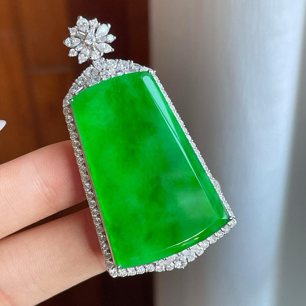 18k真金真钻镶糯冰满绿翡翠无事牌（yc266572）