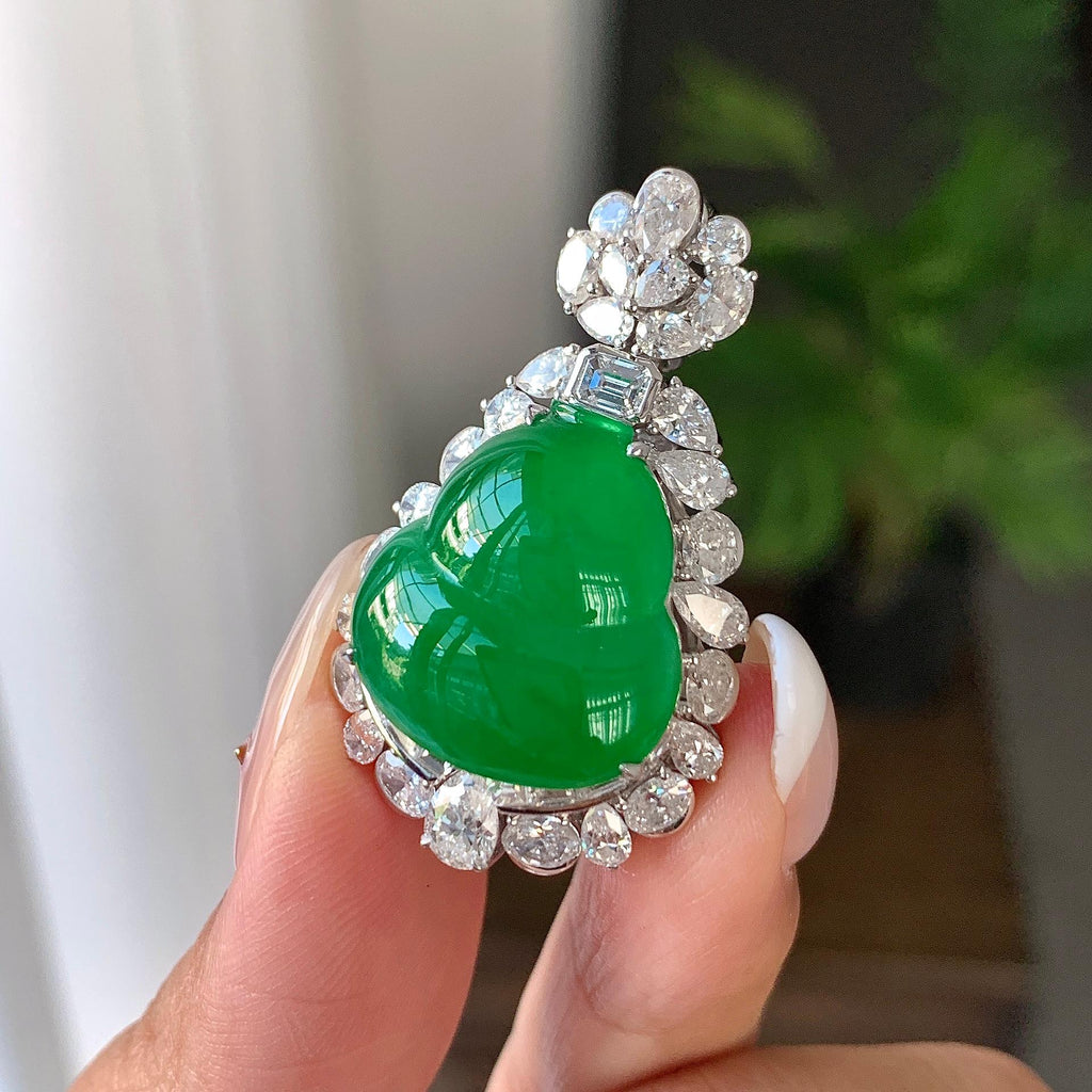 18k金钻镶糯冰种满绿葫芦吊坠（yc242675）