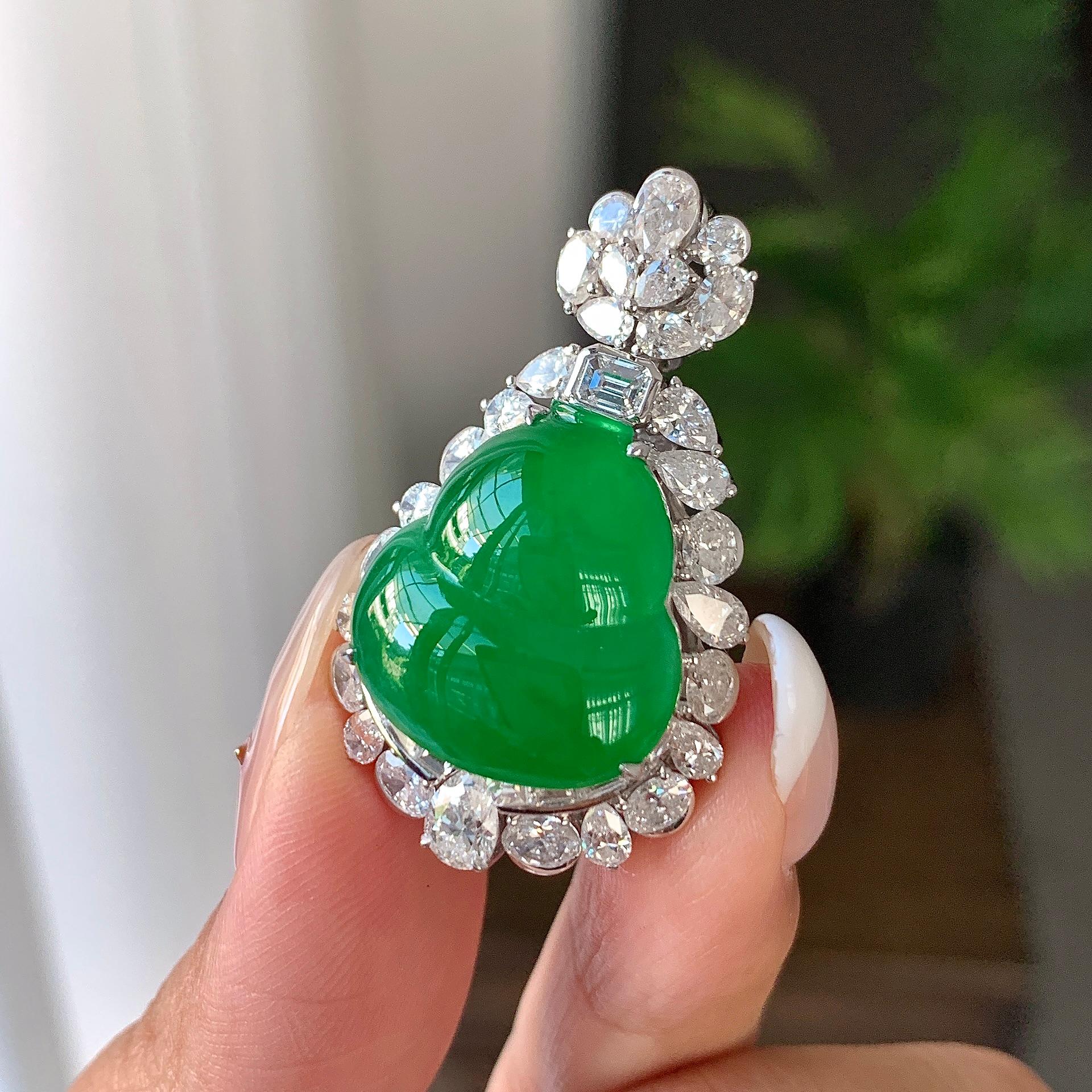 18k金钻镶糯冰种满绿葫芦吊坠（yc242675）