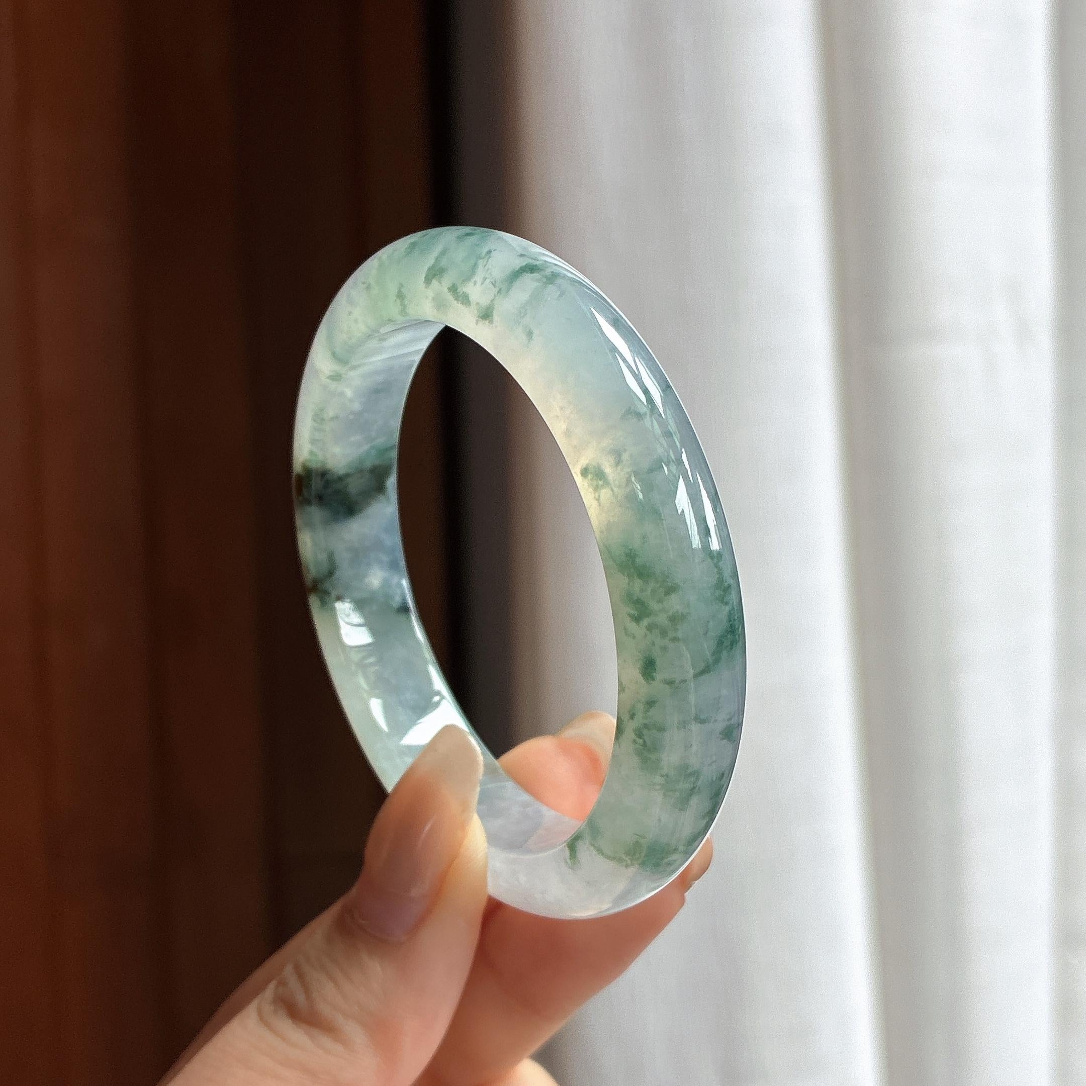 冰种飘花正圈平安镯 51圈 天然缅甸A货翡翠（yc465514）