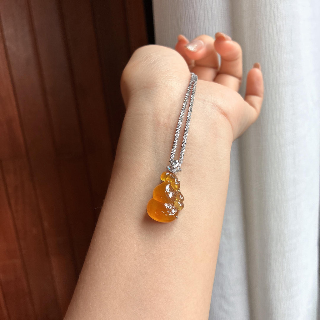 18k金镶冰种黄翡葫芦挂件 天然缅甸A货翡翠（yc455873）