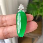 18K金钻镶糯冰种满绿福瓜吊坠（yc242679）