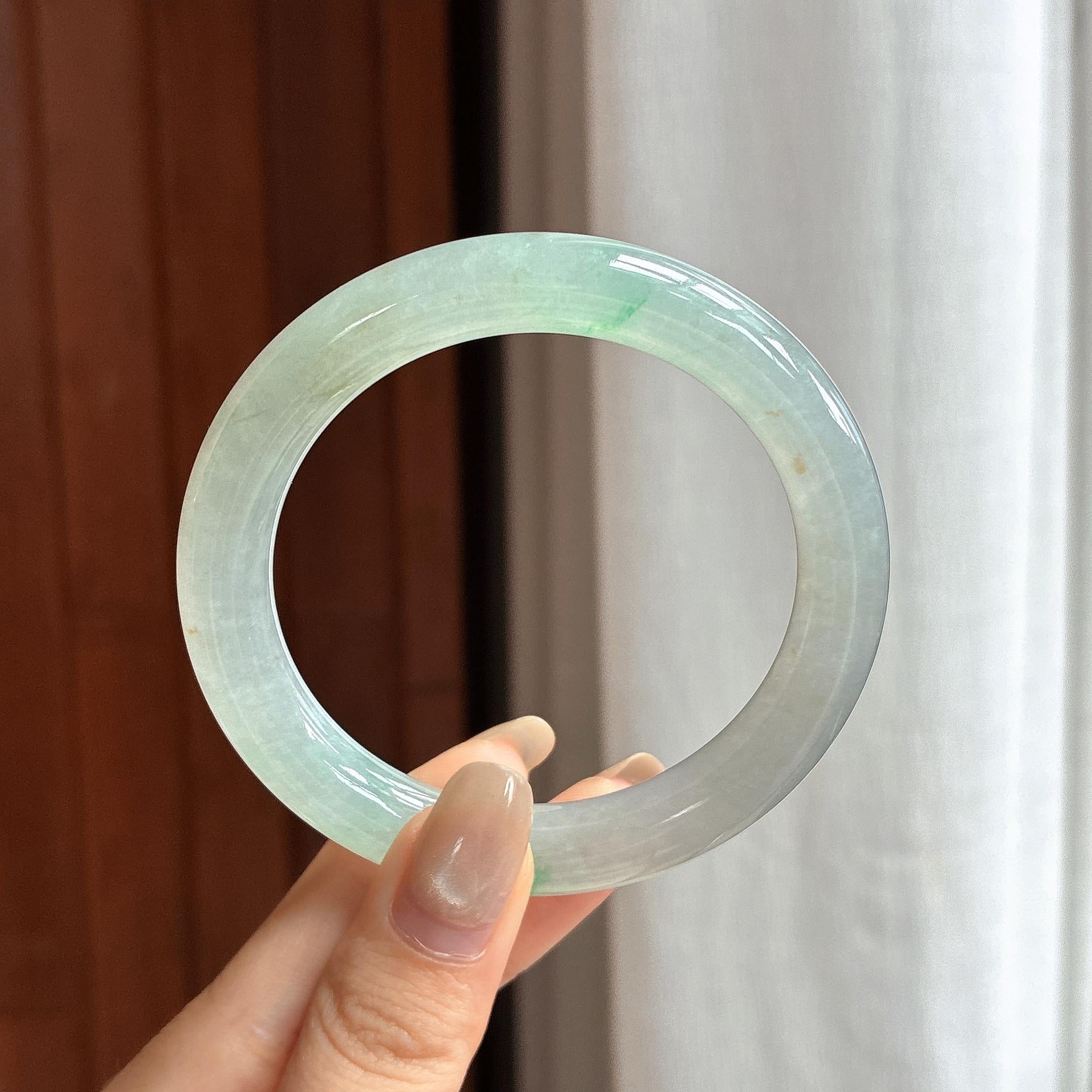 糯冰飘花圆条手镯 55圈 天然缅甸A货翡翠（yc460928）