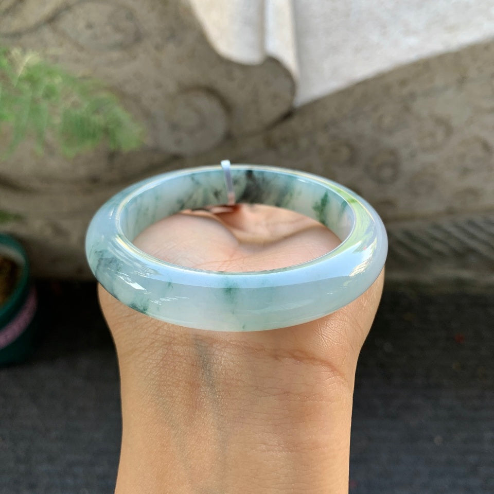 糯冰飘花翡翠平安镯（56mm）（yc028434）