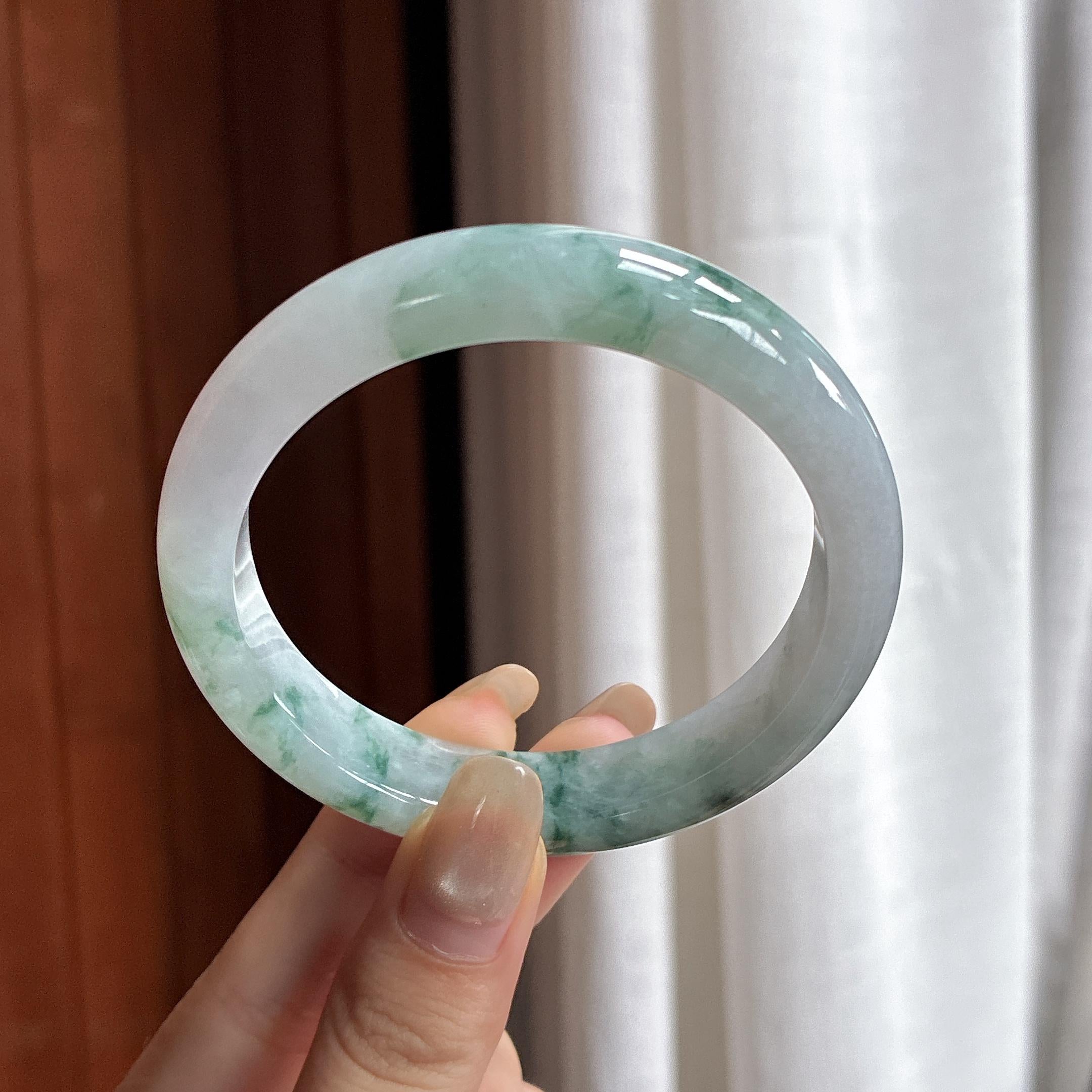 细糯种飘花正圈平安镯 55圈 天然缅甸A货翡翠（yc466247）