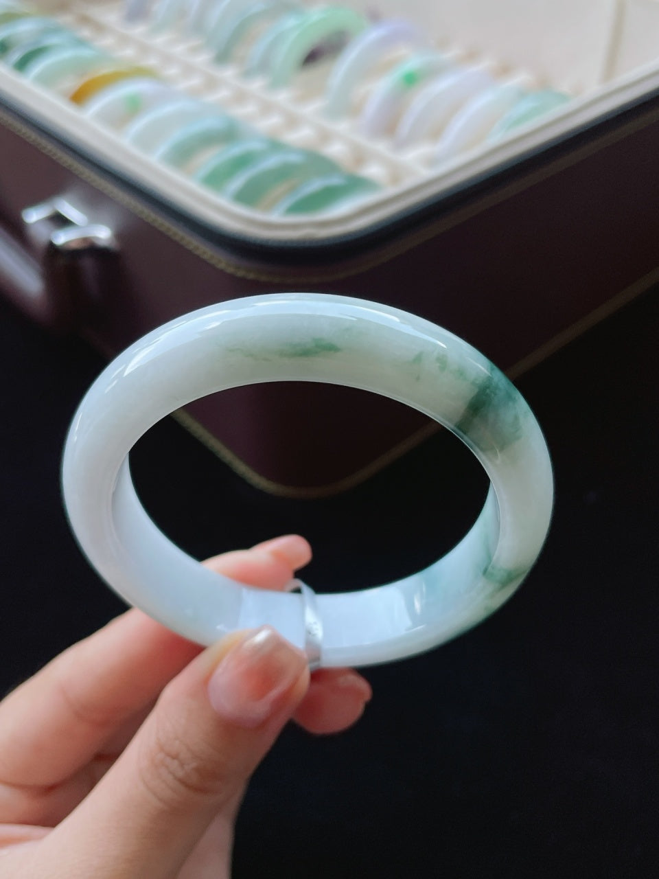 细糯种飘花手镯翡翠手镯（55.7mm）（yc016653）