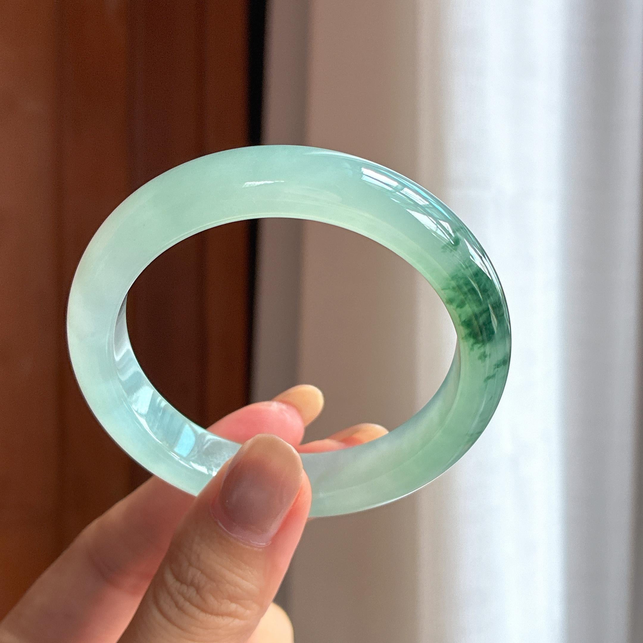 冰种飘花胶底翡翠平安镯（54.5mm）（yc418404）