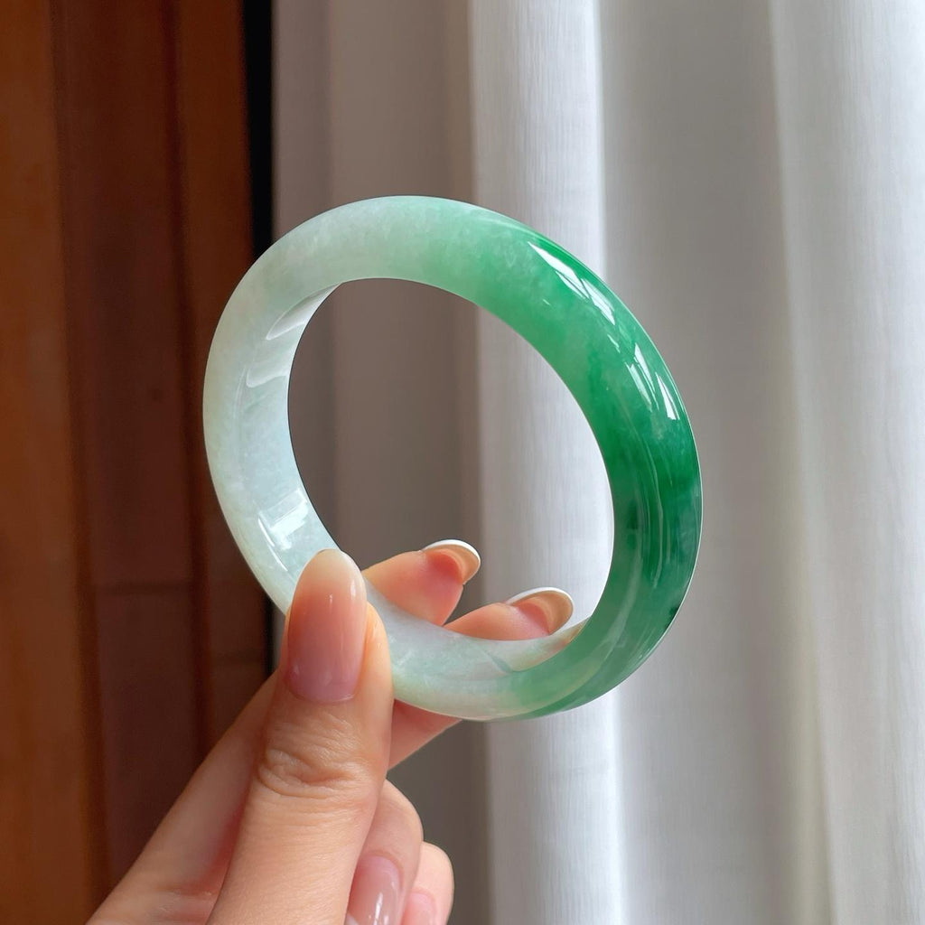 糯冰带色翡翠平安镯（56.3mm)（yc388727）