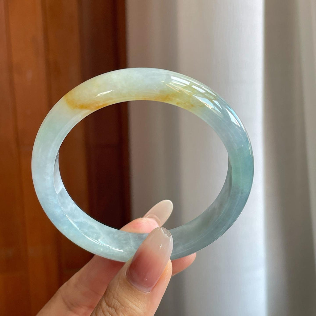 糯冰蓝底带黄翡翡翠平安镯（61mm（yc264144）