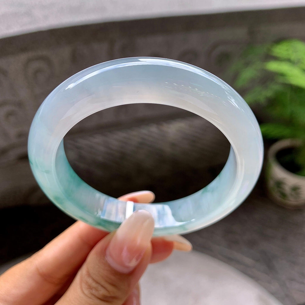 糯冰种飘花平安镯（53.5mm）（yc203713）