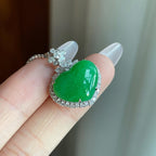 18k金钻镶糯冰满绿翡翠爱心吊坠（yc270308）