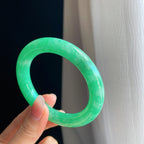 糯冰果绿满绿翡翠圆条手镯（57mm）（yc316711）