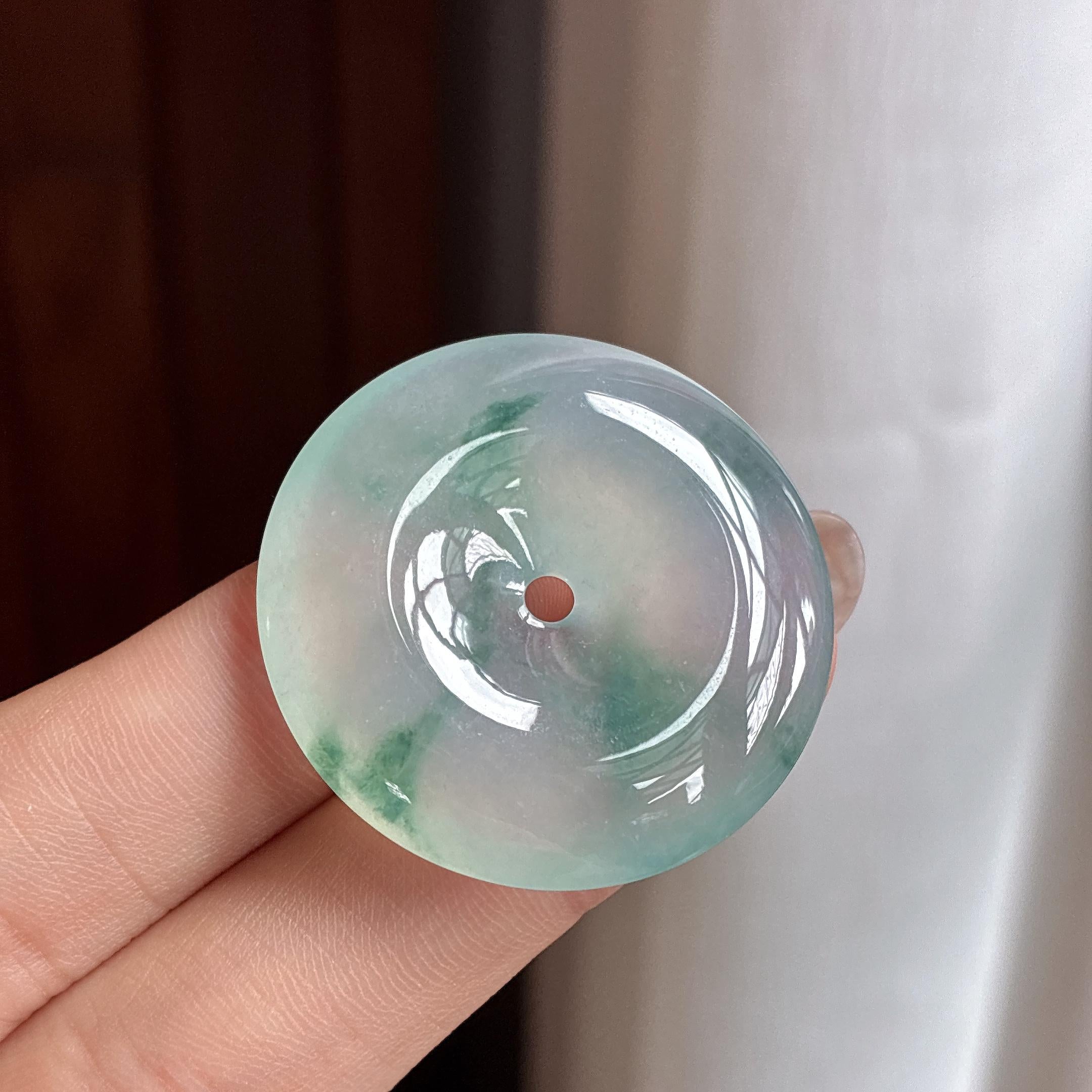 冰种飘花平安扣挂件 天然缅甸A货翡翠（yc459910）