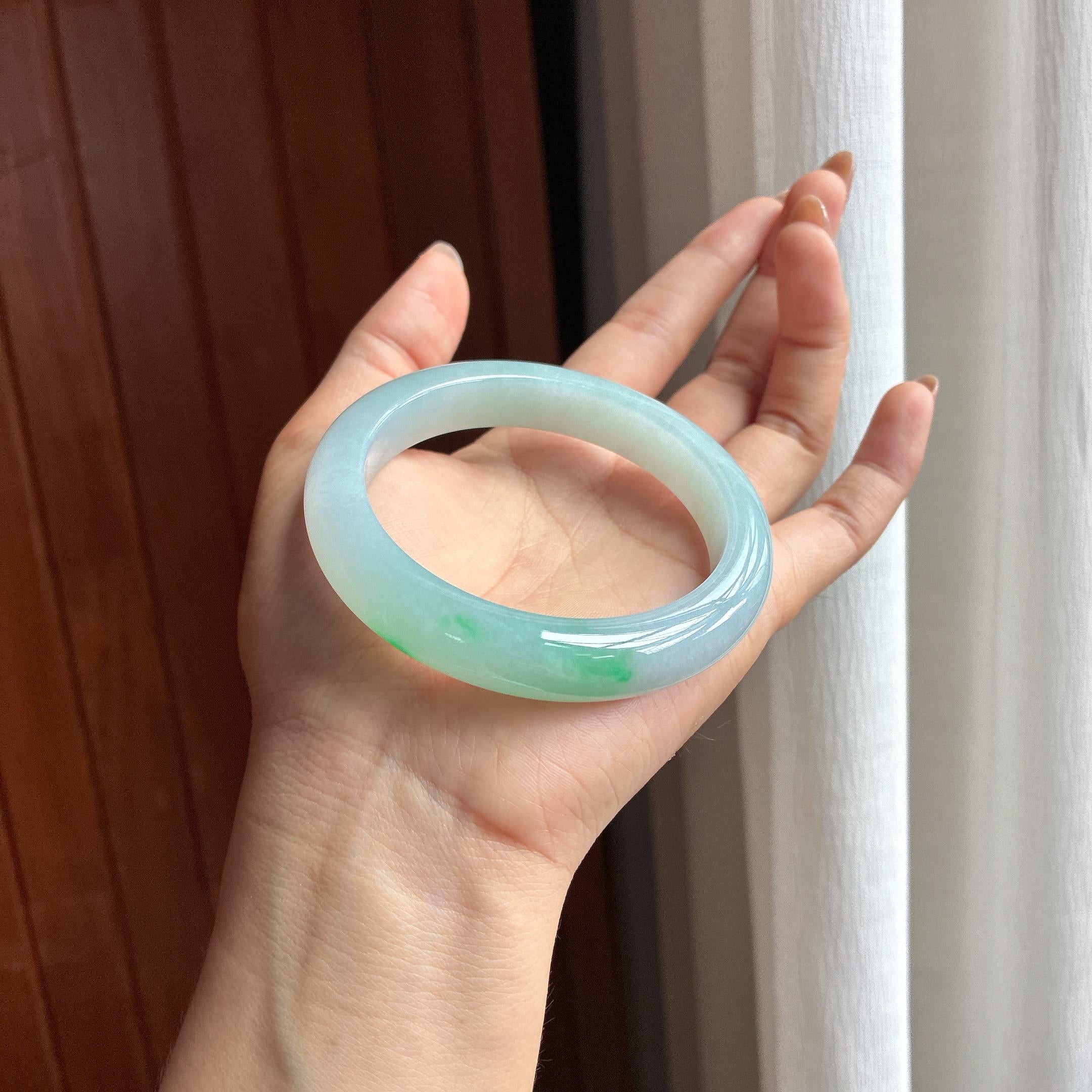 Vòng tay bình an khẩu lớn, nước hạt gạo đá băng có màu, khẩu 60, Ngọc phỉ thúy tự nhiên loại A Myanmar (yc451499)