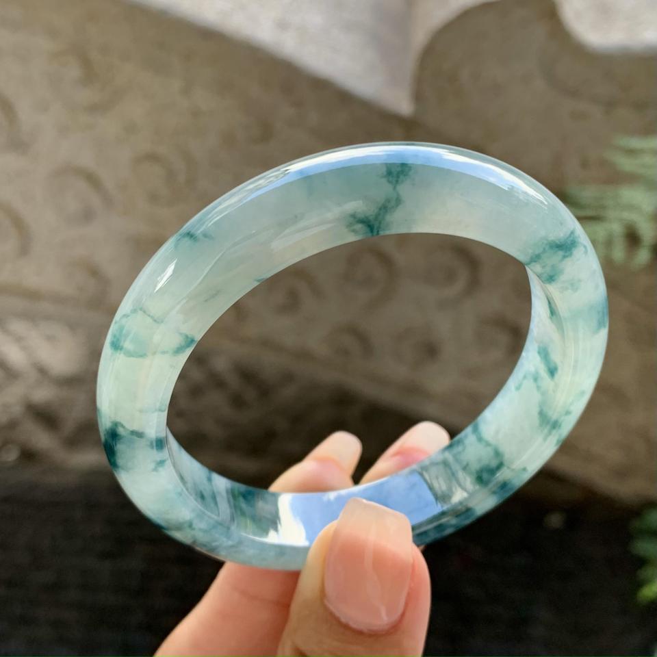 冰飘花翡翠平安镯（55mm）（TF06261519）
