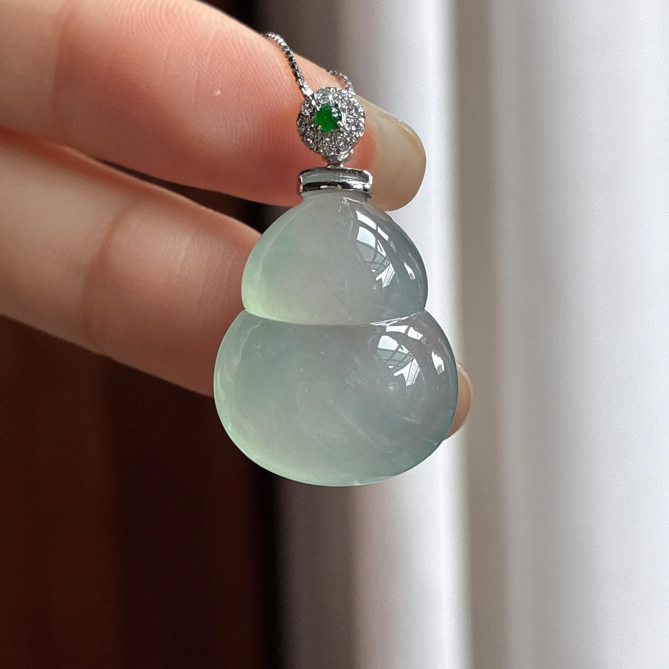 18k金扣头糯冰晴底葫芦挂件 天然缅甸A货翡翠（yc465981）