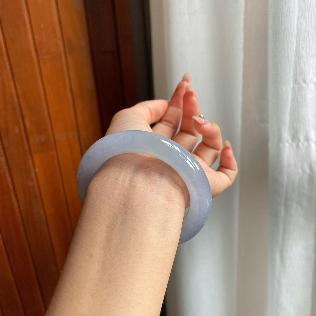 糯冰种紫罗兰翡翠圆条手镯（54mm）（yc200653）