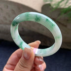 细糯种飘绿花正圈平安镯 54.8圈口 天然缅甸A货翡翠（yc405545）