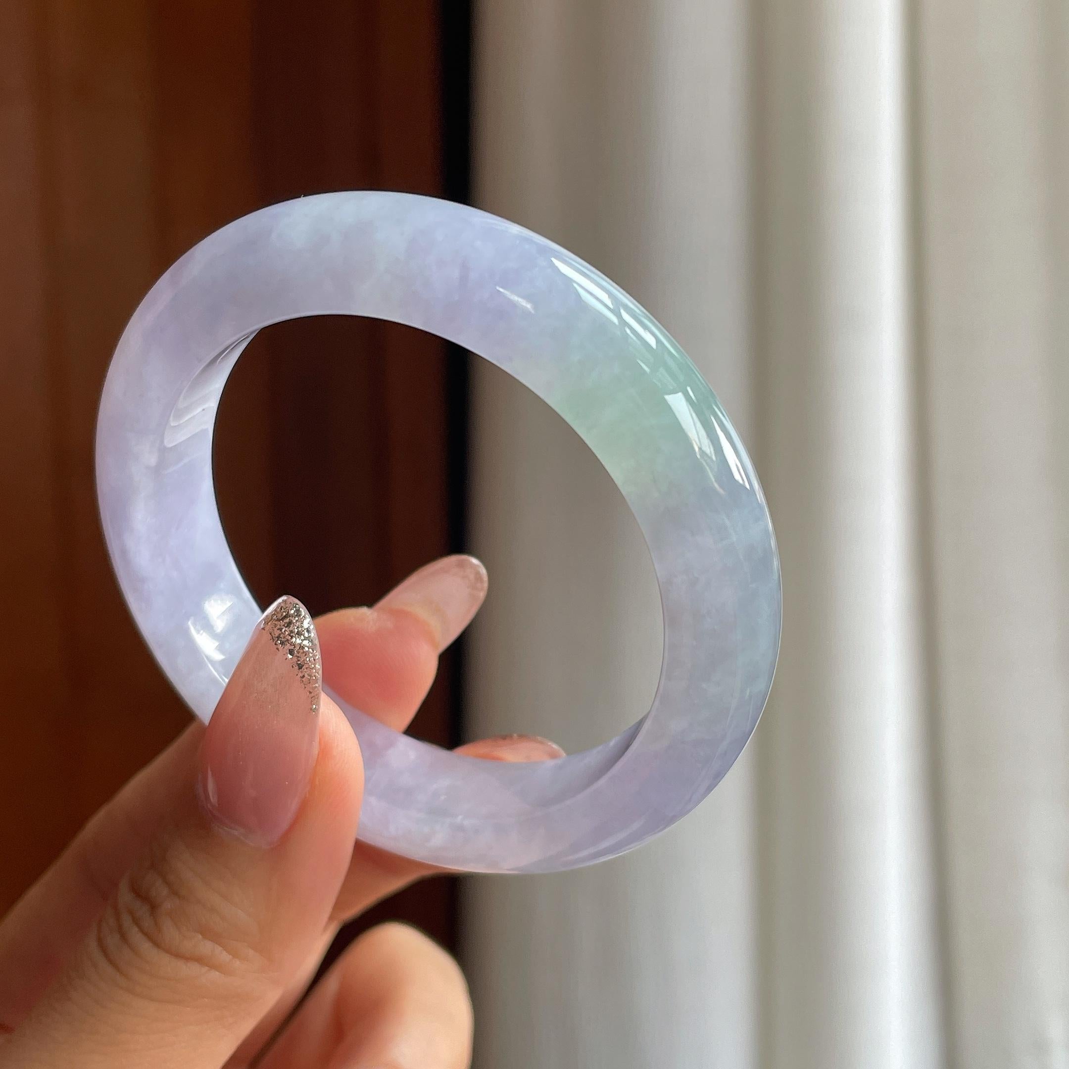 糯冰春彩翡翠平安镯（50.6mm）（yc354238）
