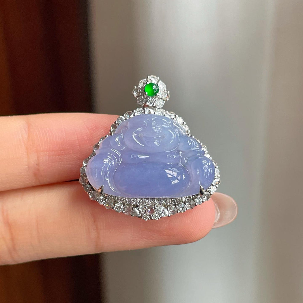 18k金钻镶冰种紫罗兰翡翠佛公挂件（yc182150）