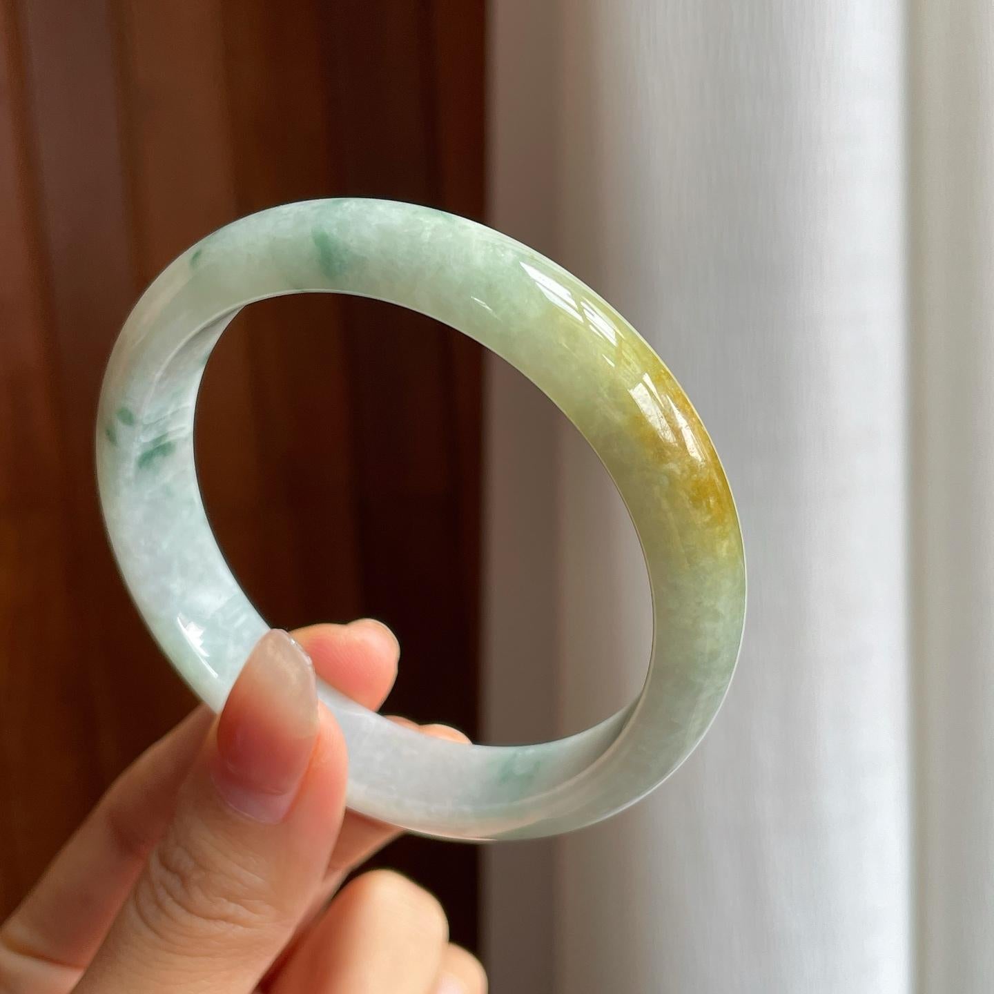 糯冰黄翡飘花翡翠平安镯（61.5mm）（yc333121）