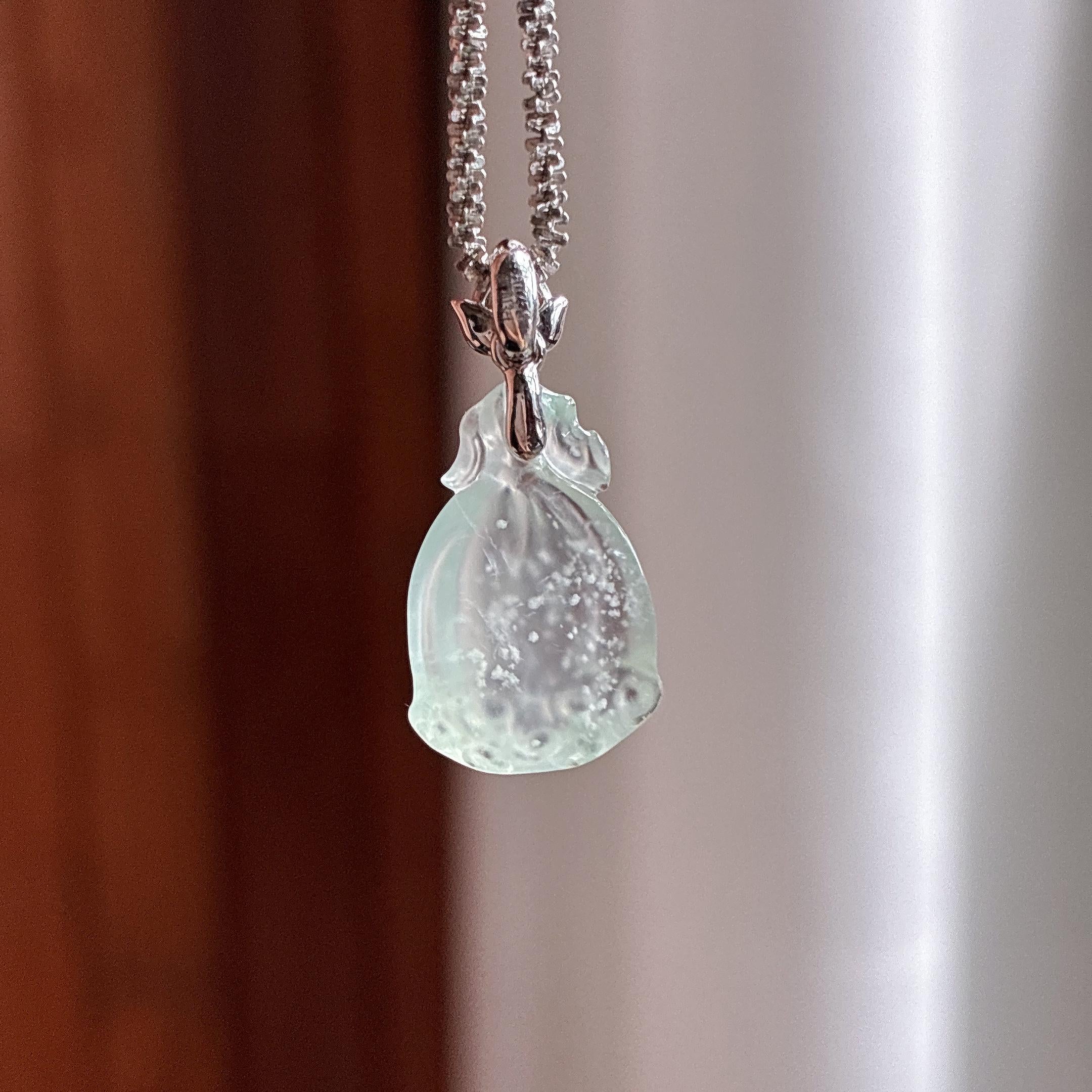 18k金扣头冰种雪花棉莲蓬吊坠 天然缅甸A货翡翠（yc537473）
