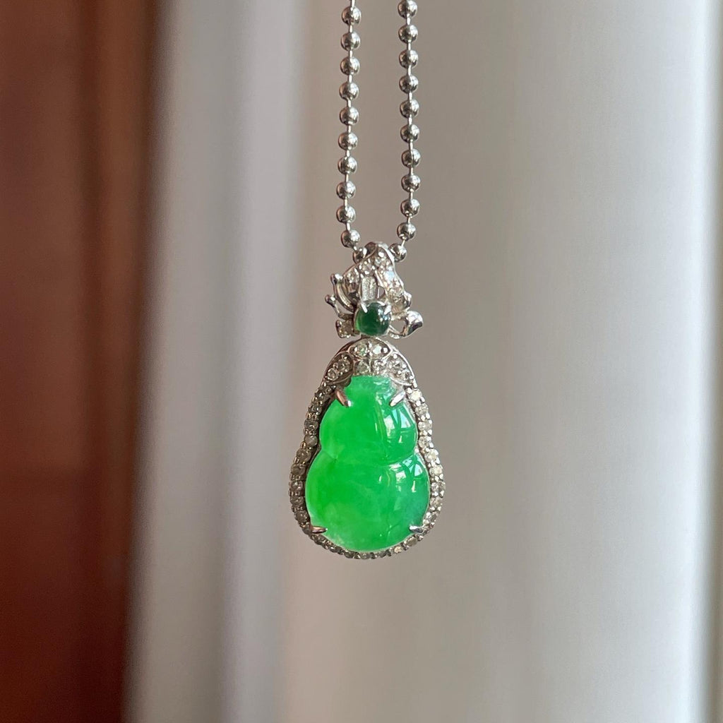 18k金钻镶糯冰满绿翡翠葫芦（yc257846）