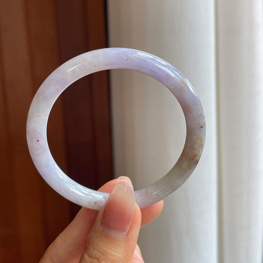 糯冰紫底飘黄翡翠圆条手镯（54mm）（yc313909）