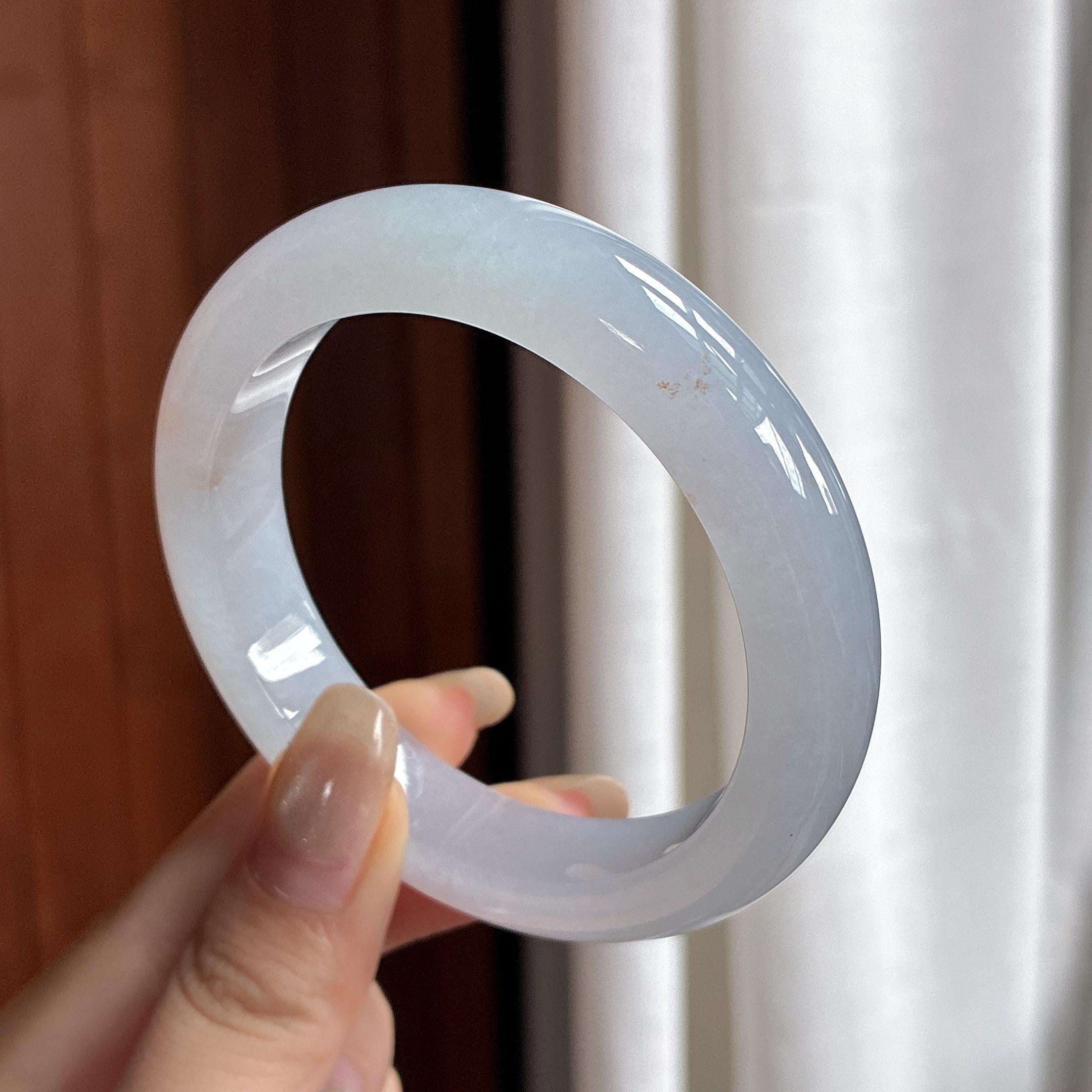 糯冰白月光正圈平安镯 56圈 天然缅甸A货翡翠（yc466164）