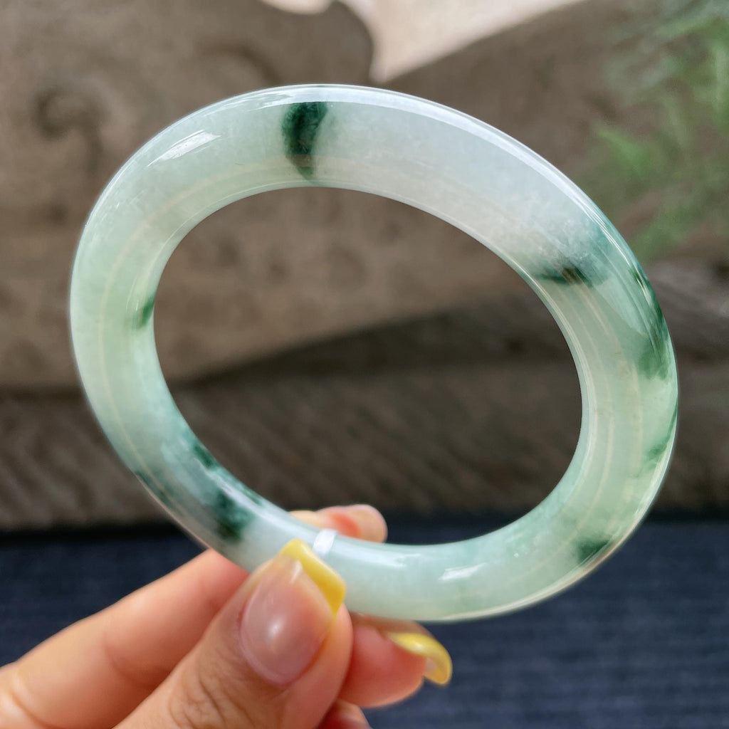 细糯种飘花圆条手镯56.4圈      天然缅甸A货翡翠（yc381945）