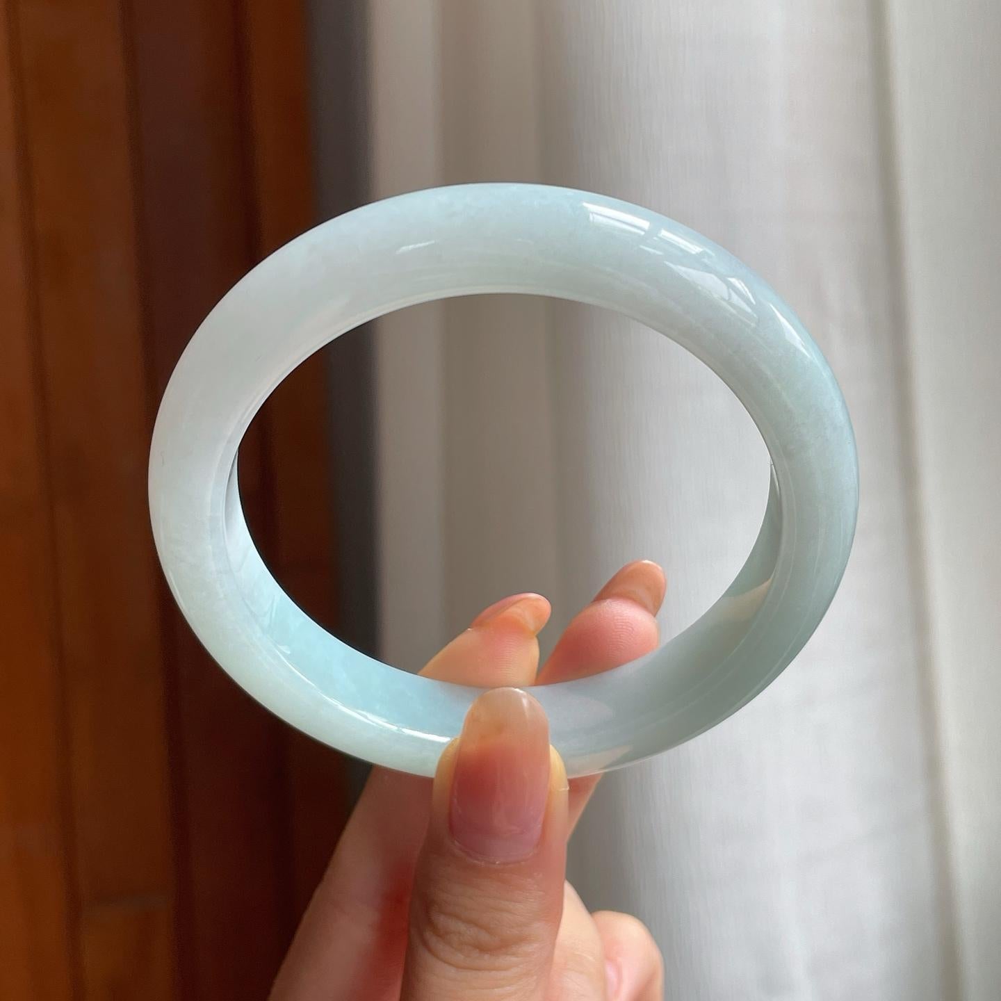 糯冰淡底色翡翠平安镯（60.4mm)（yc360239）