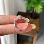 18k金钻镶冰种满绿蛋面戒指（yc257224）