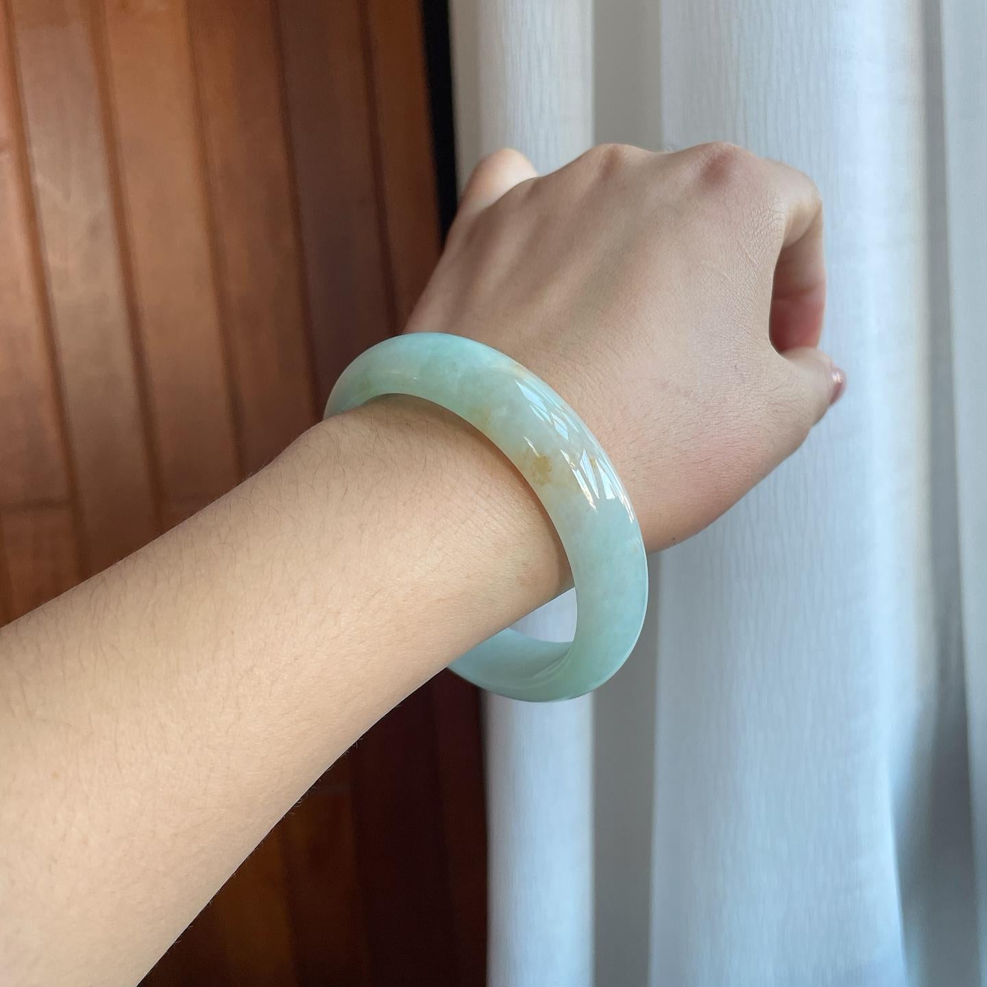 糯冰晴底飘黄翡翡翠平安镯（58mm）（yc266502）