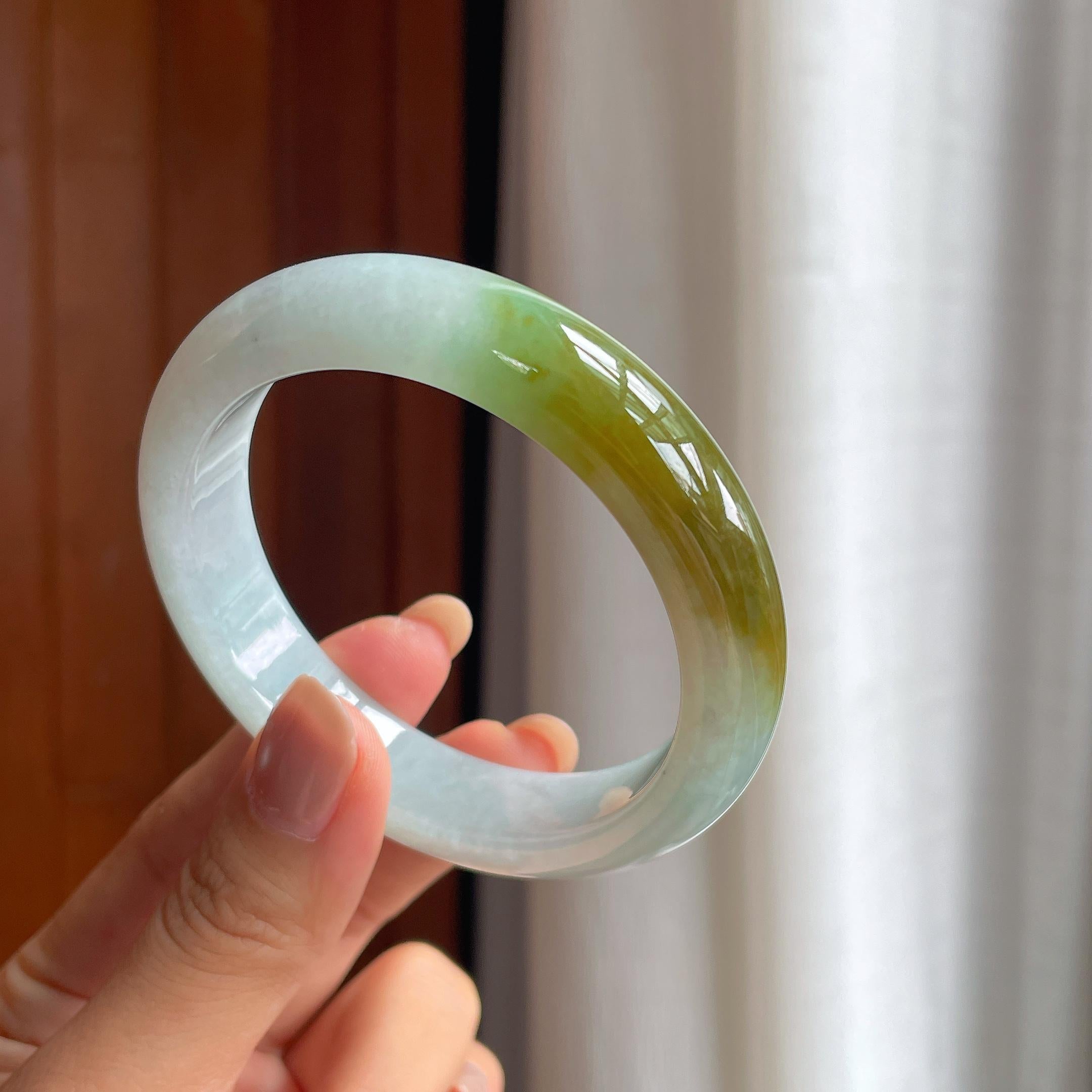 糯冰黄翡翡翠平安镯（56.5mm）（yc419561）