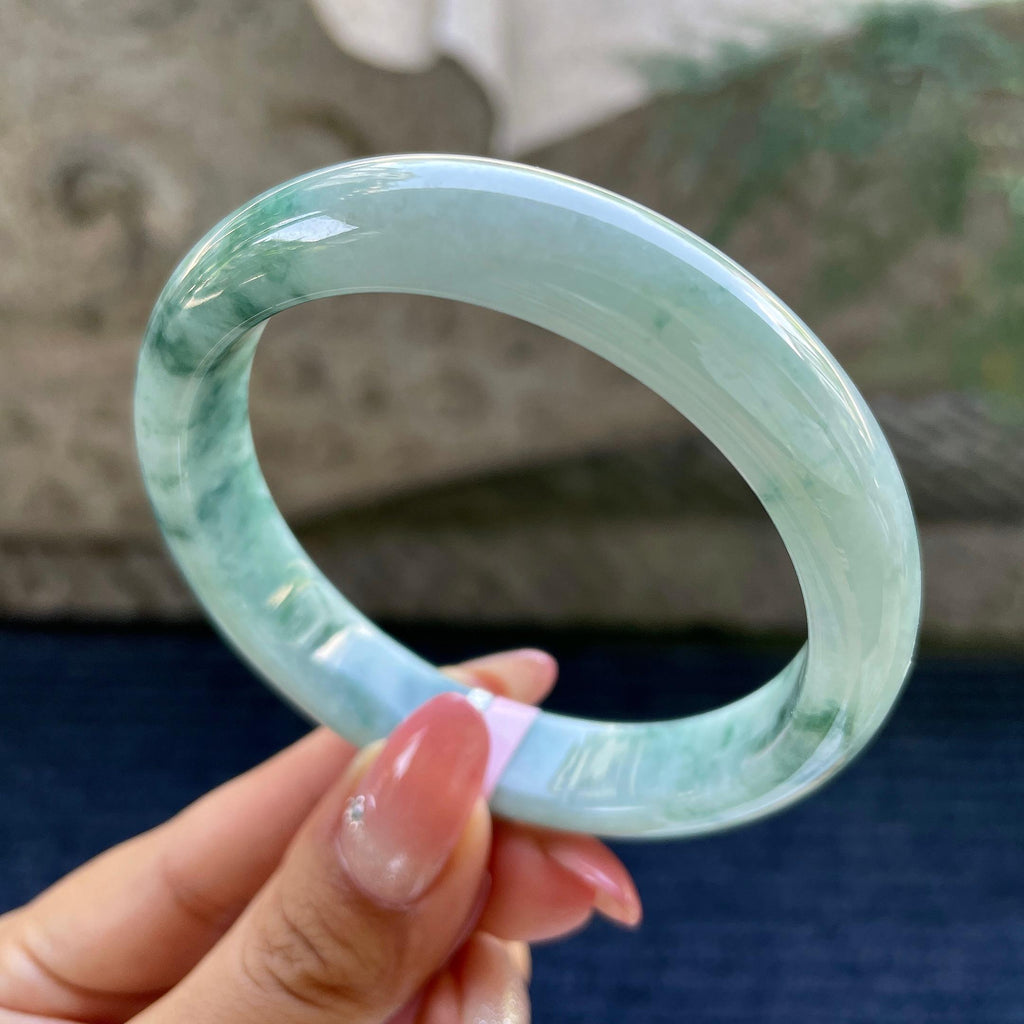 大圈口     细糯种飘花正圈平安镯59圈        天然缅甸A货翡翠（yc425996）